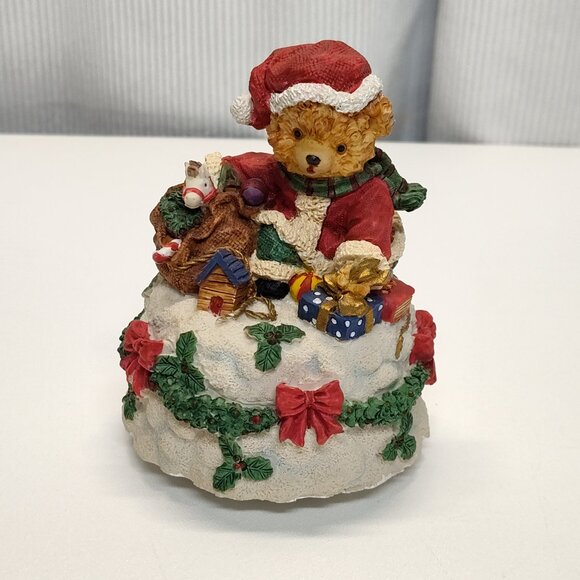 Christmas '99 Musical Teddy Bear Figurine Plays "We Wish You A Merry Christmas" - Picture 7 of 9